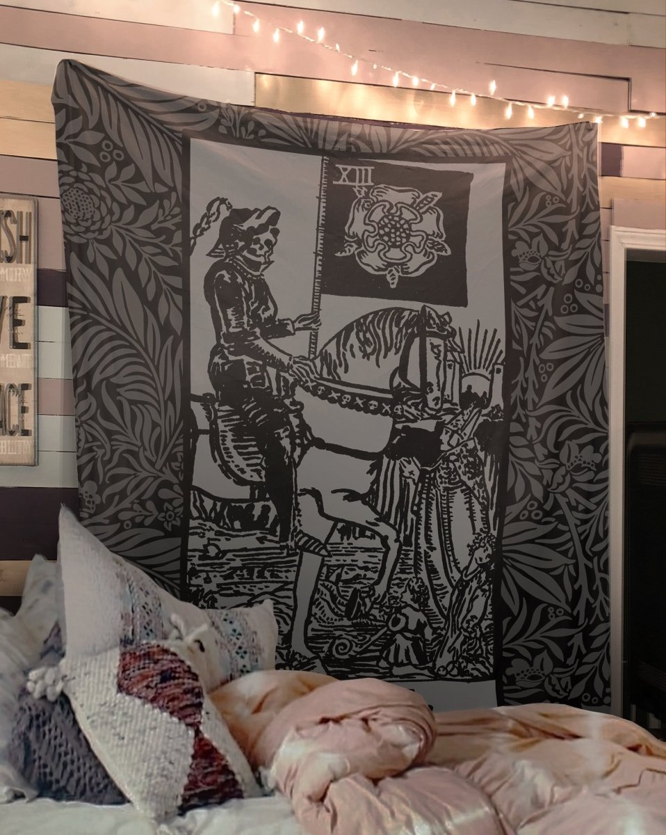 Death Tarot Card Black and Gray Tapestry - Black & Grey