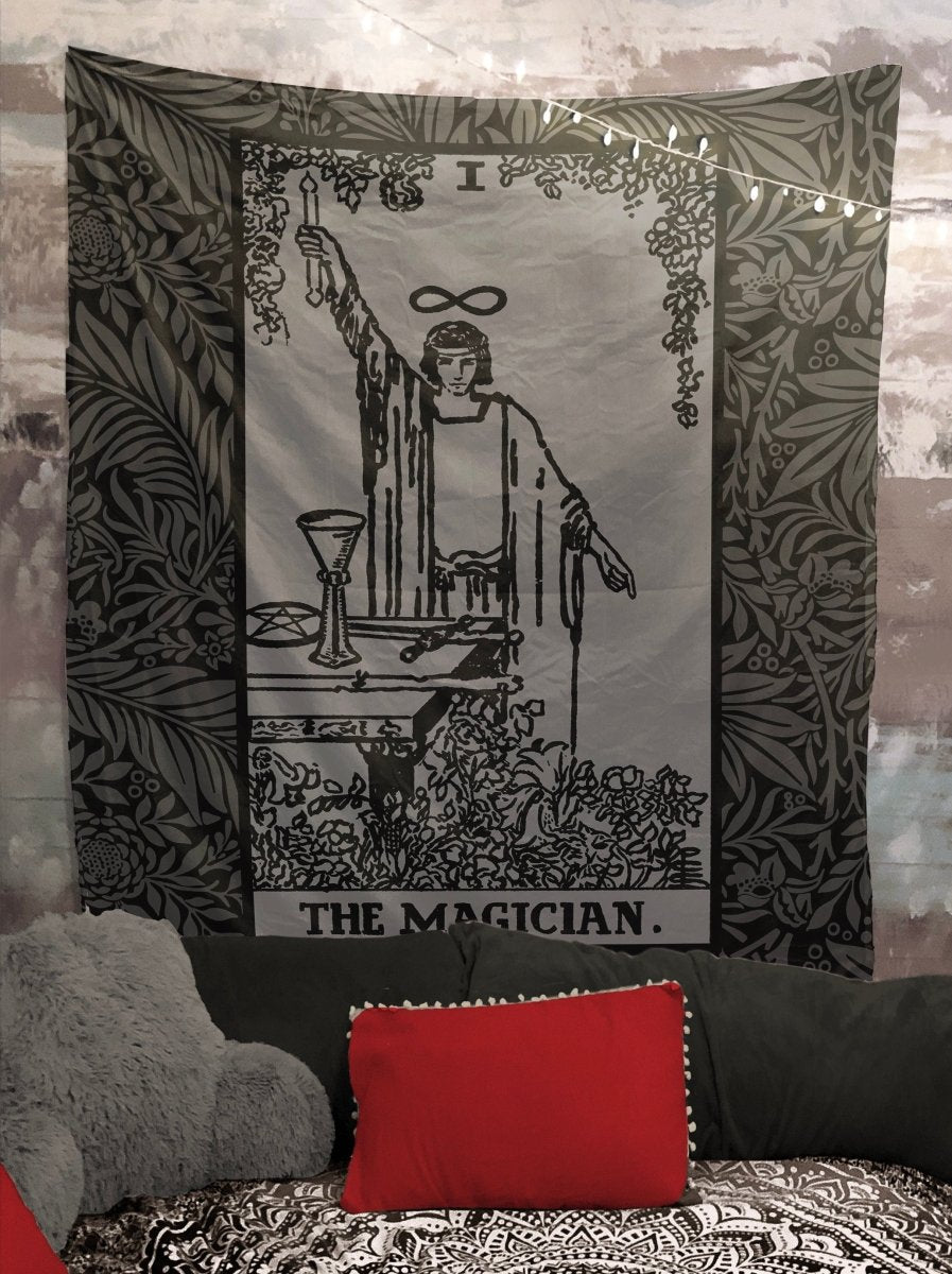 The Magician Tarot Card Tapestry, Black and Grey