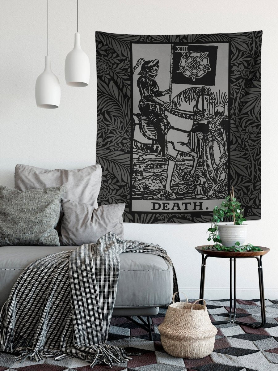 Death Tarot Card Black and Gray Tapestry - Black & Grey