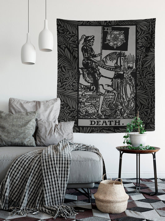 Death Tarot Card Black and Gray Tapestry - Black & Grey