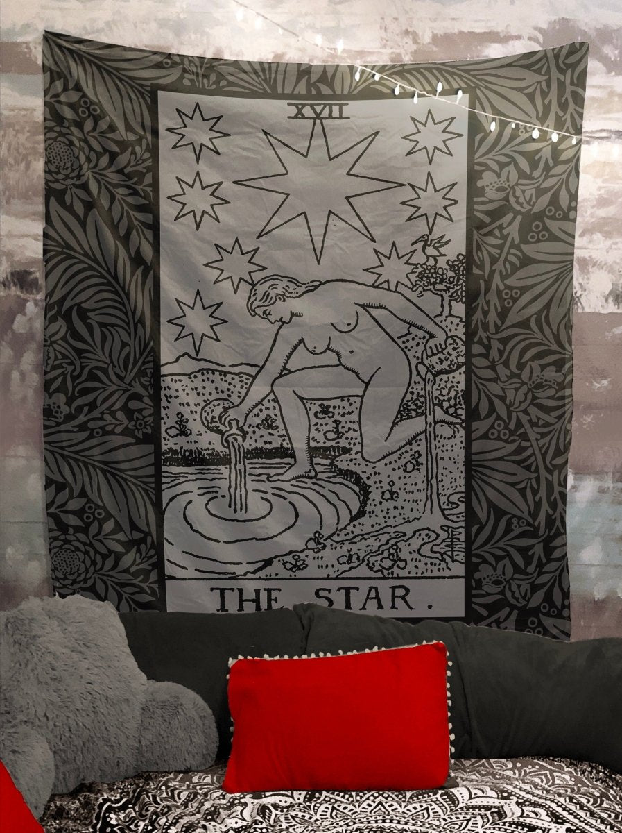 The Star Tarot Card Black and Gray Tapestry - Black & Grey