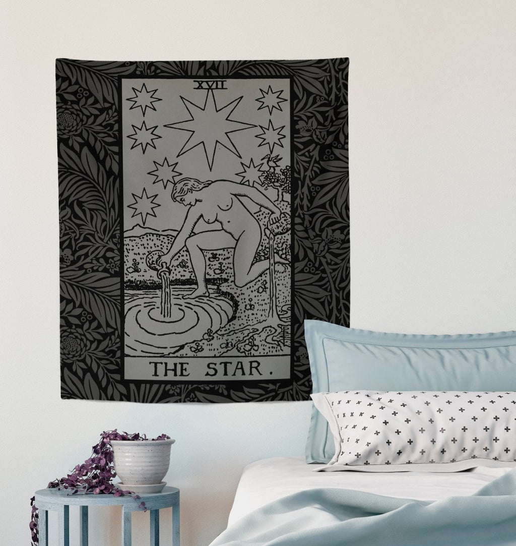 The Star Tarot Card Black and Gray Tapestry - Black & Grey