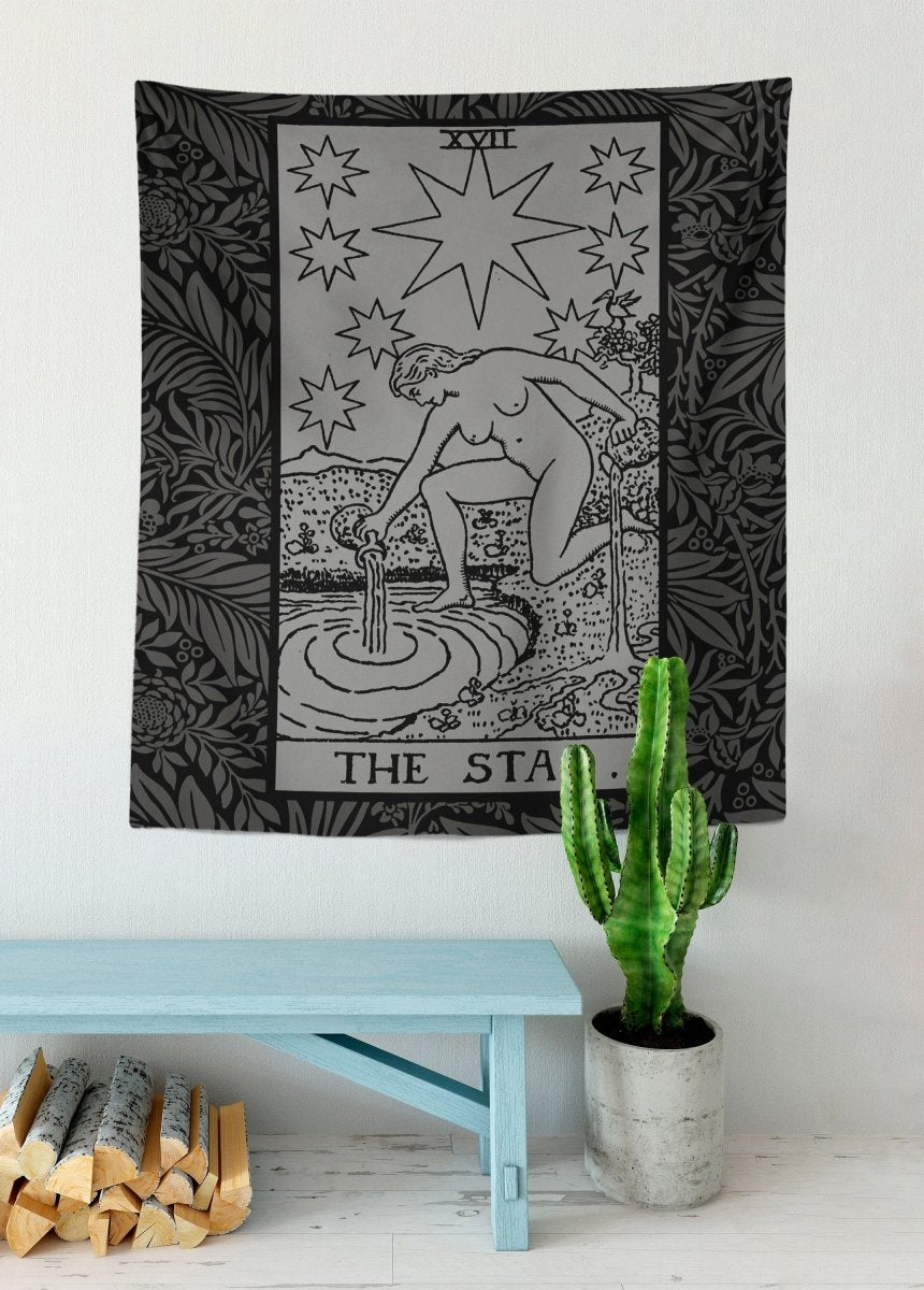 The Star Tarot Card Black and Gray Tapestry - Black & Grey