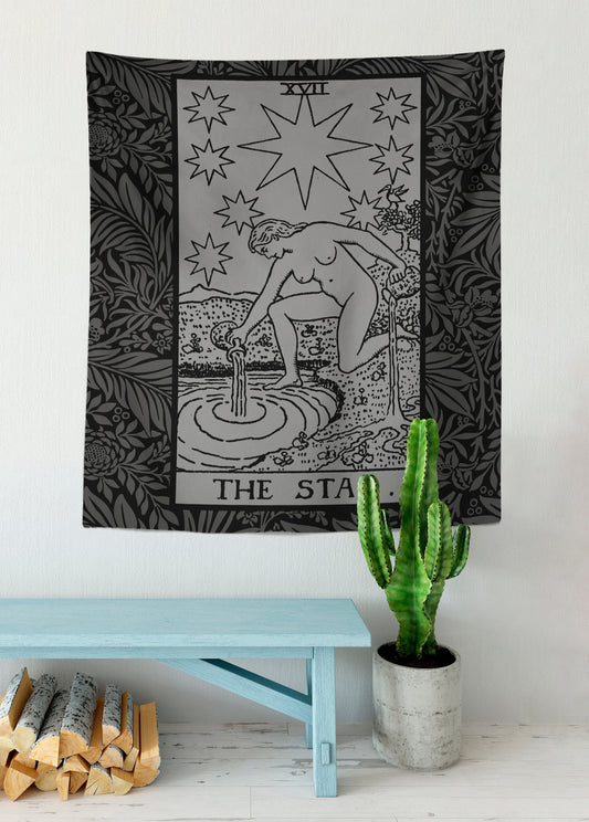 The Star Tarot Card Black and Gray Tapestry - Black & Grey