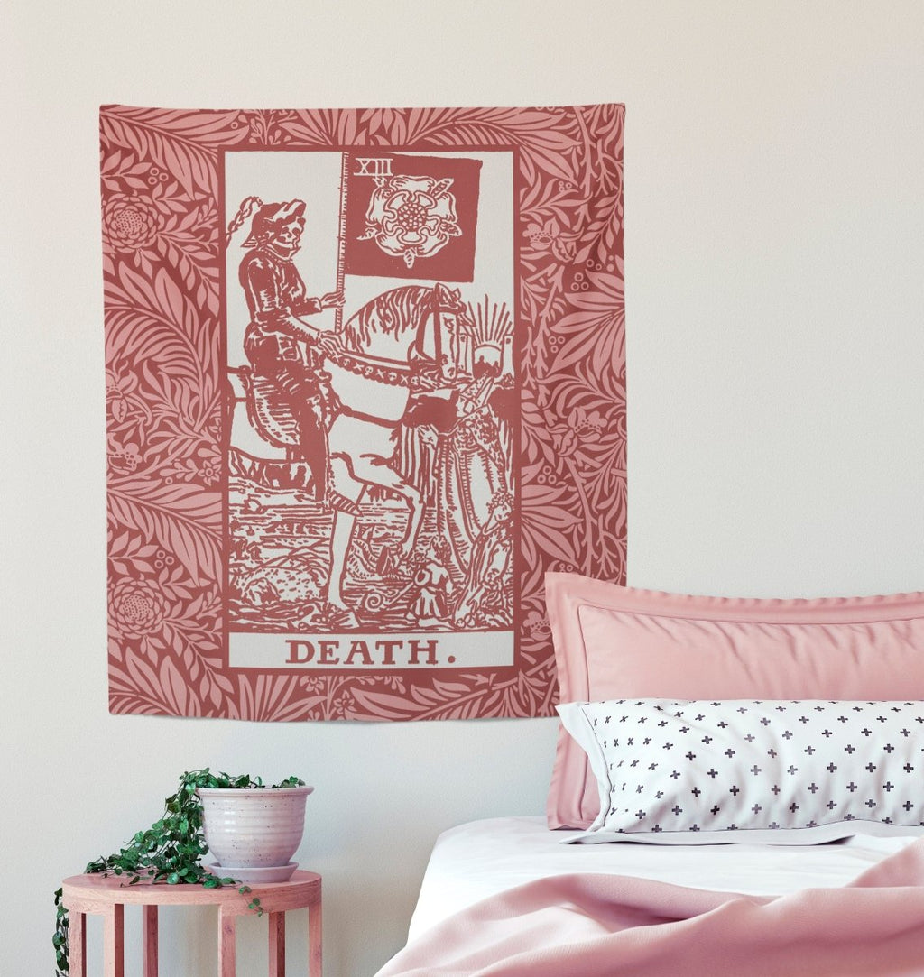 Death Tarot Card Tapestry - Pink Rider Waite Smith Design