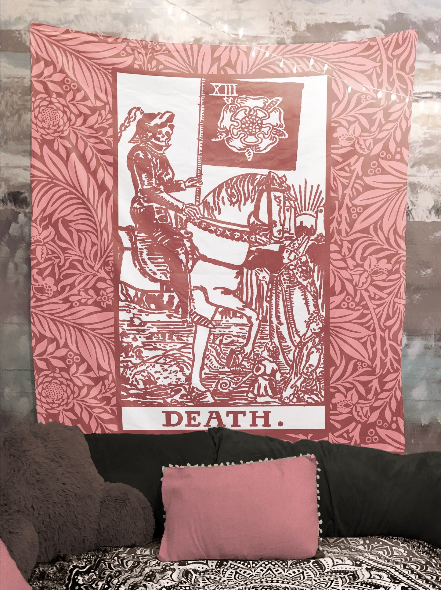 Death Tarot Card Tapestry - Pink Rider Waite Smith Design