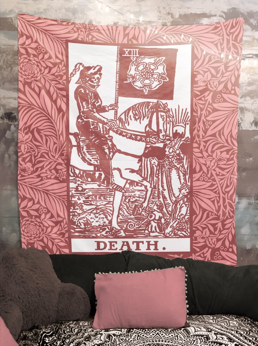 Death Tarot Card Tapestry - Pink Rider Waite Smith Design