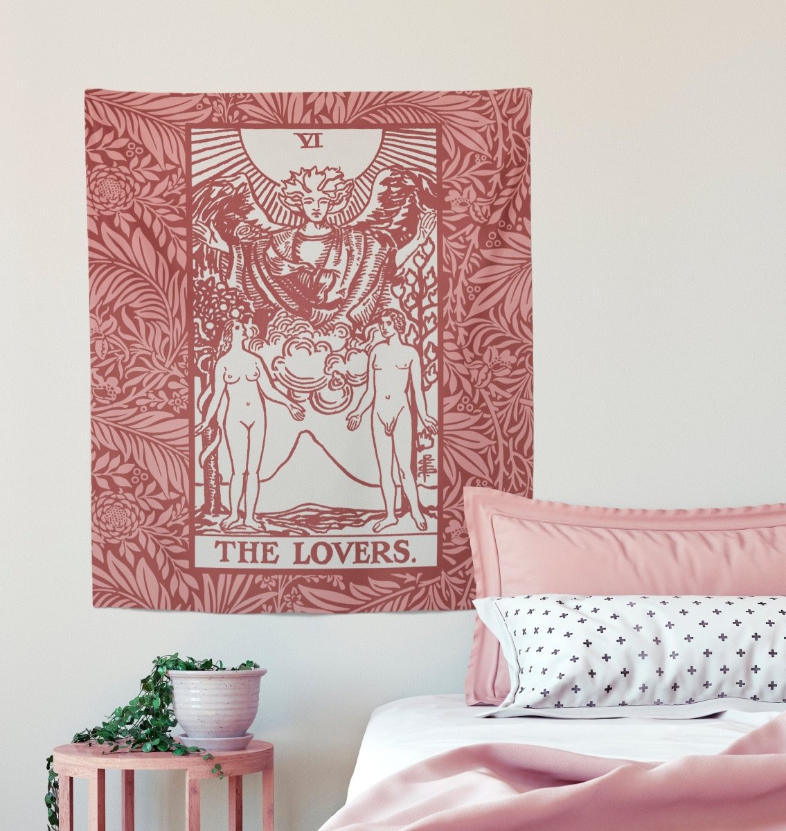 The Lovers Tarot Card Tapestry - Rider Waite Pink Wall Decor