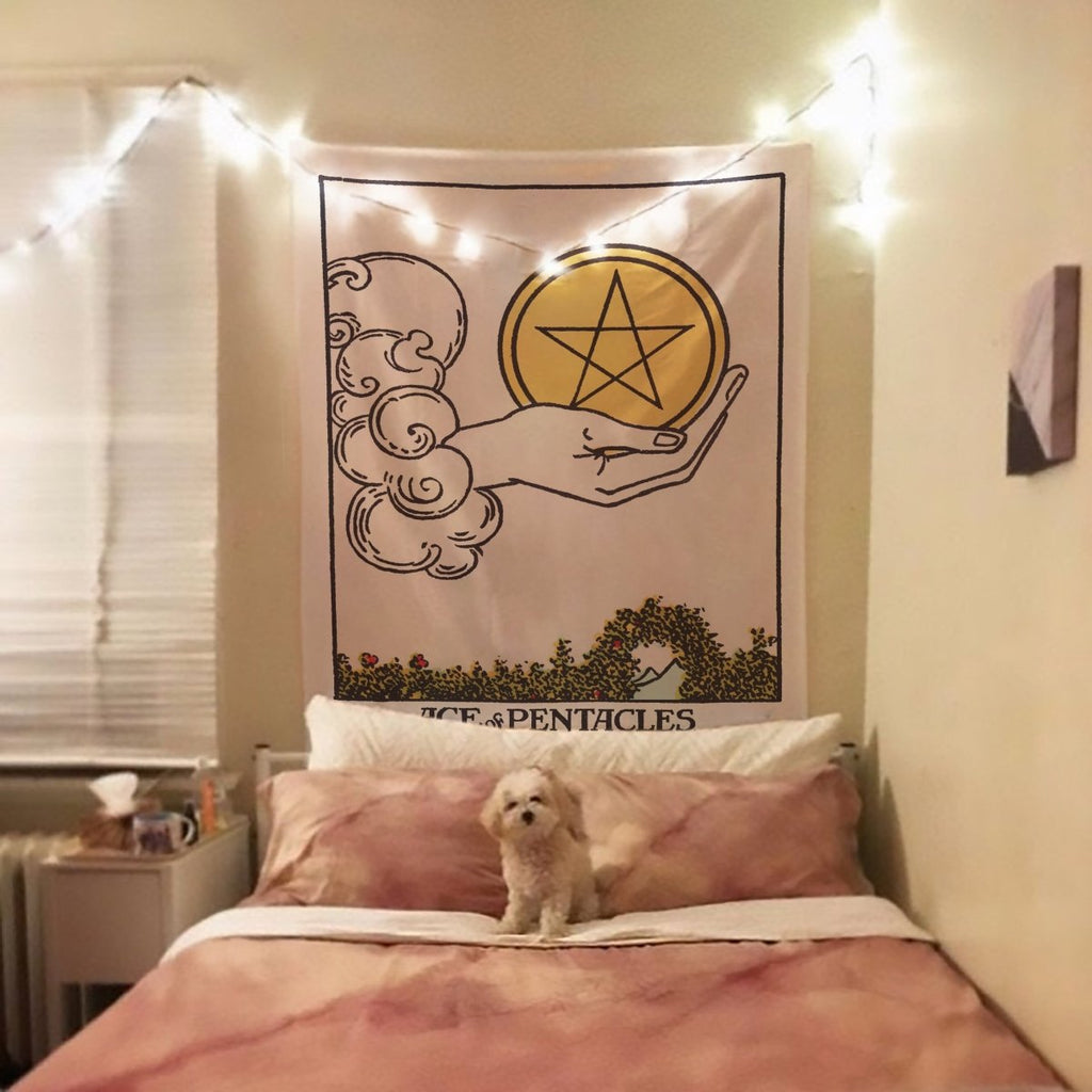 Ace of Pentacles Tarot Card Tapestry - Rider Waite Deck