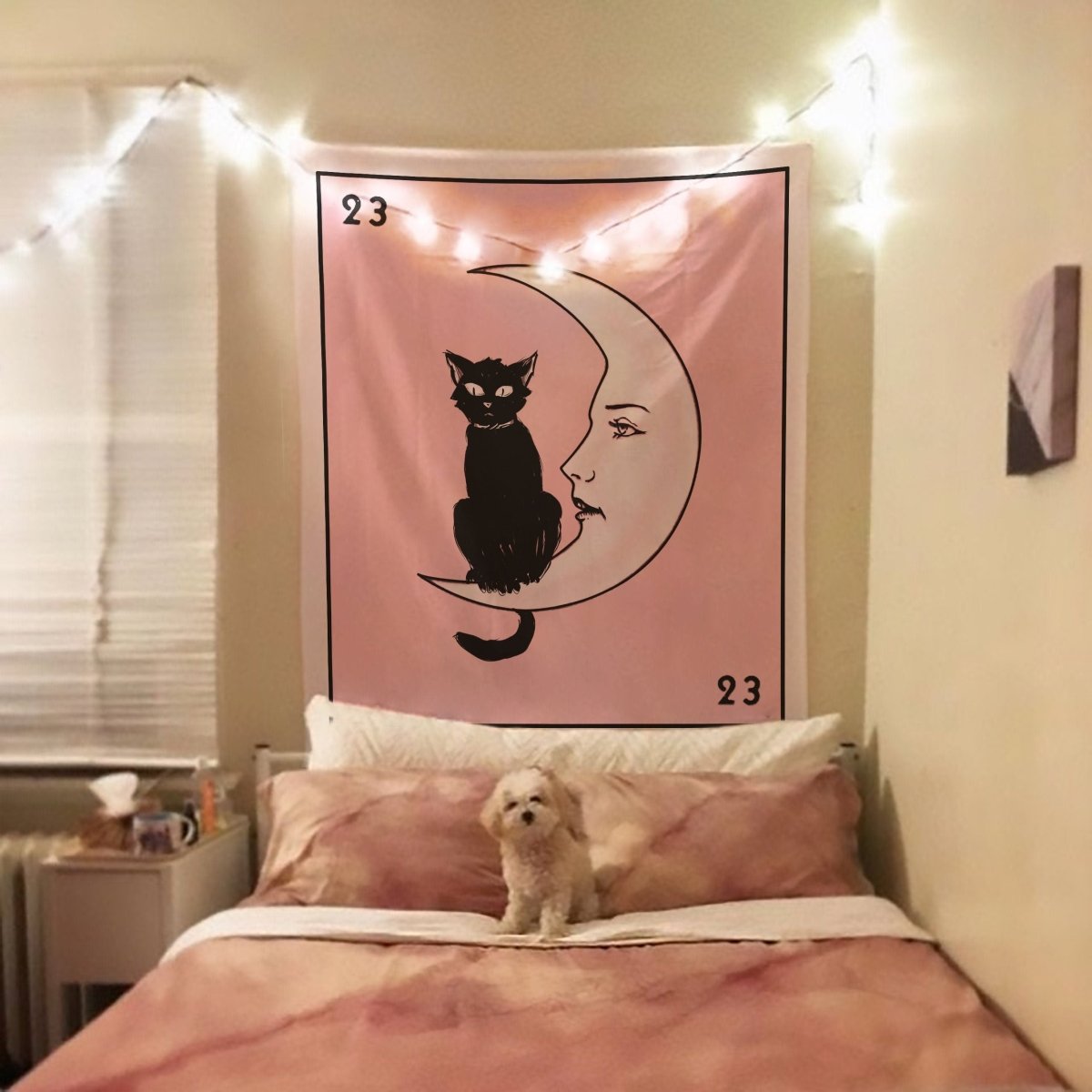 La Luna Cat Card Moon Pink Tapestry