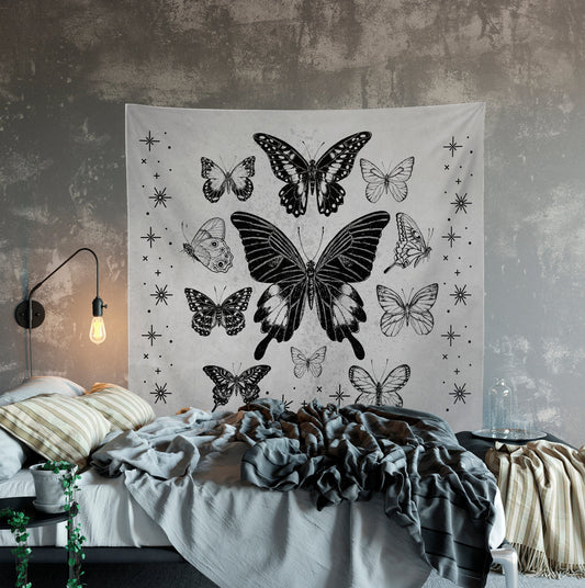 Vintage Butterfly Tapestry Wall Hanging Black and white Meditation Yoga Grunge Hippie by DesignBohemian