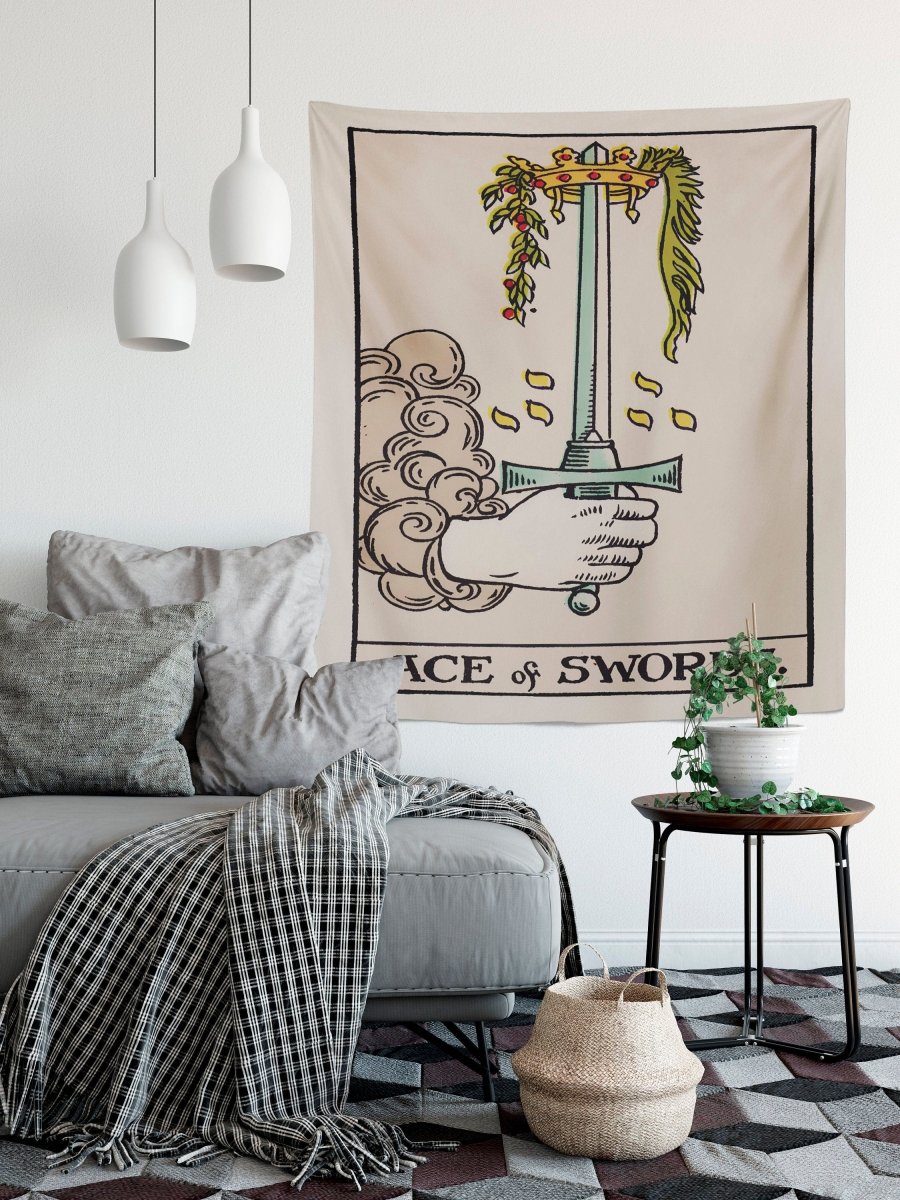 Ace Of Swords Tarot Card Tapestry - Rider Waite Design
