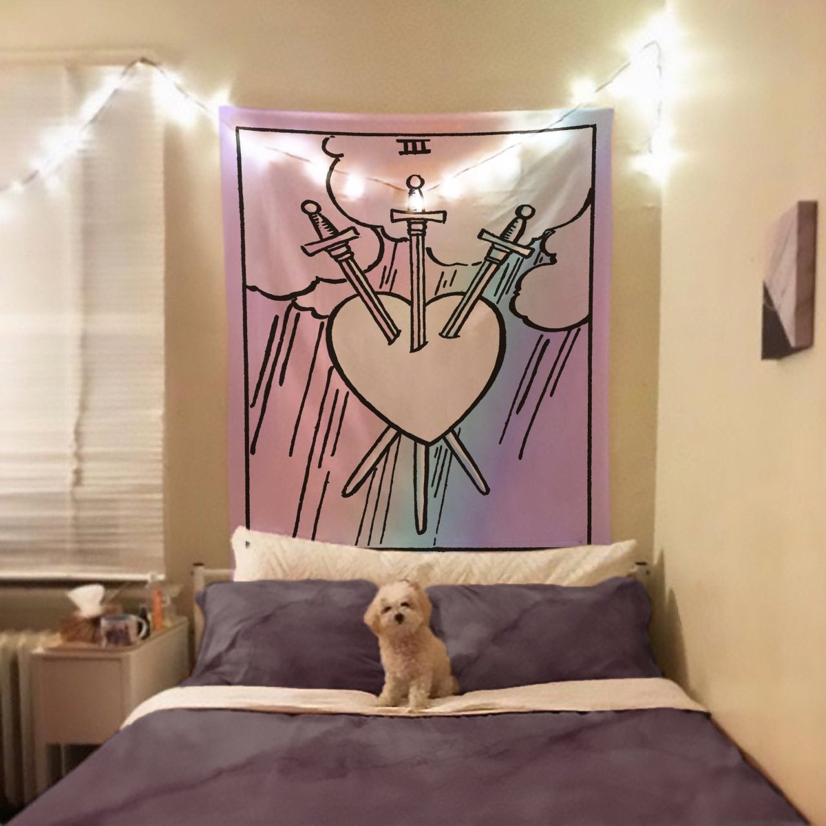 Three of Swords Tarot Card Tapestry - Rider Waite Pastel Goth