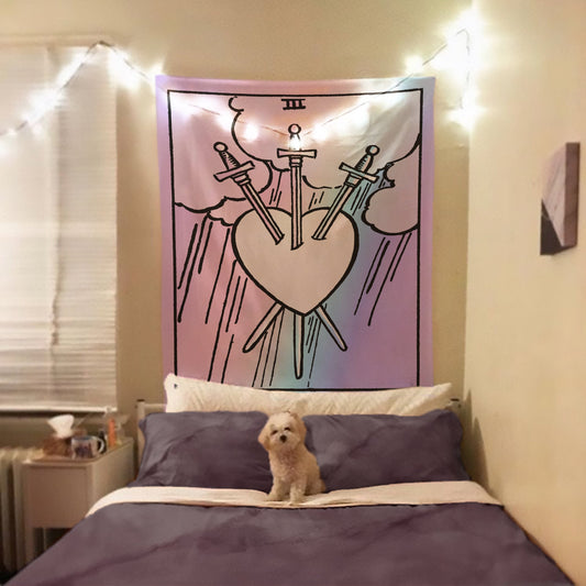 Three of Swords Tarot Card Tapestry - Rider Waite Pastel Goth