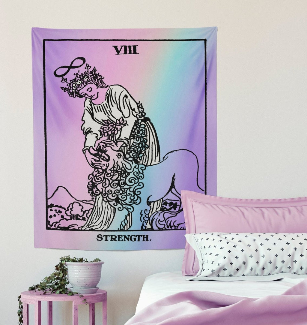 Strength Tarot Card Tapestry - Rider Waite Pastel Goth Art