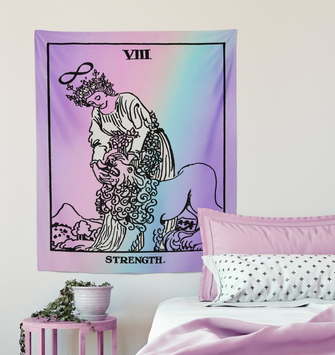 Strength Tarot Card Tapestry - Rider Waite Pastel Goth Art