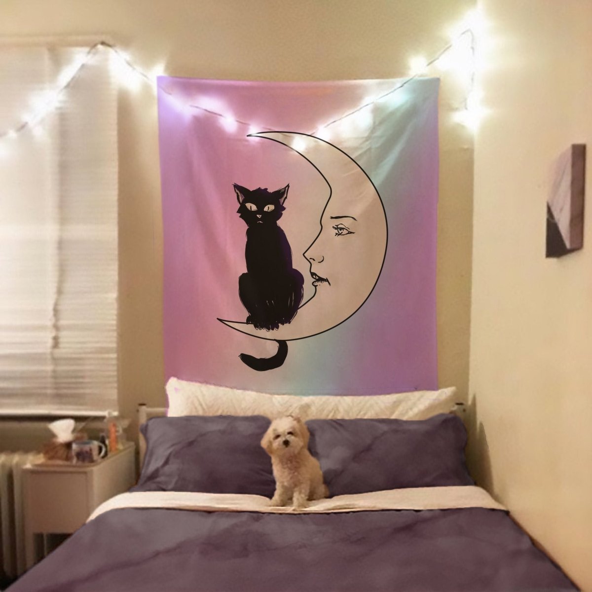 La Luna Cat Card Moon Pastel Goth Tapestry