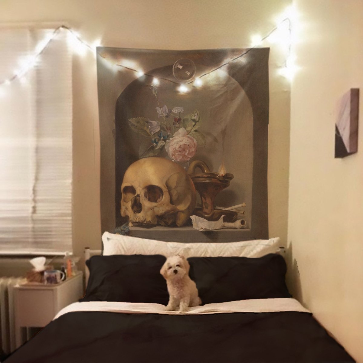 Skull And Roses Gothic Tapestry - Vanitas Vanitatum - Memento Mori Art- Hendrick Andriessen 1600s