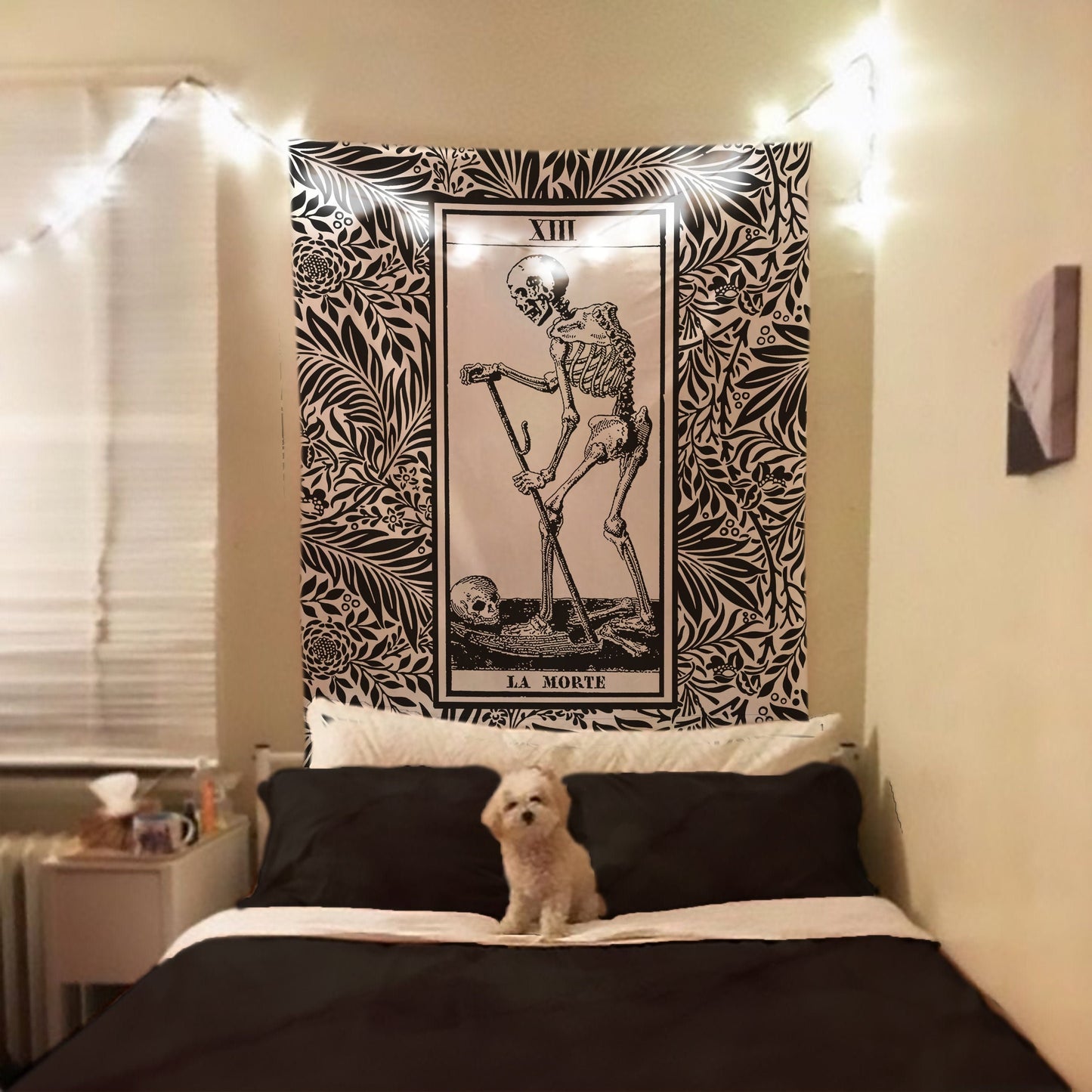 Death Tarot Card Tapestry - La Mort Black and Gray Wall Hanging