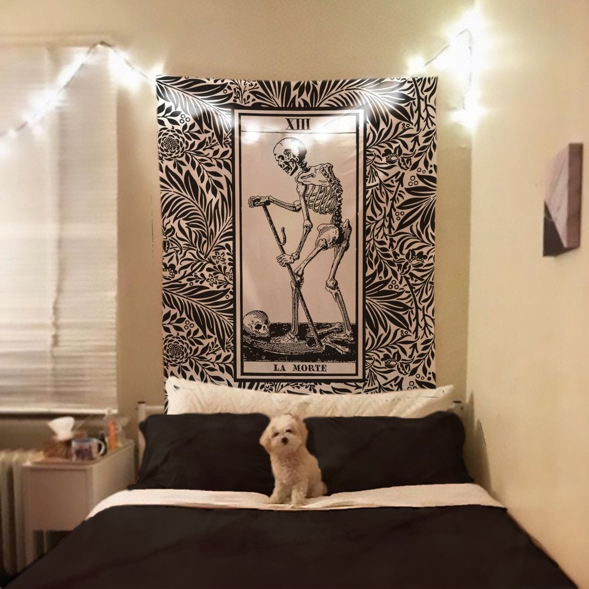 Death Tarot Card Tapestry - La Mort Black and Gray Wall Hanging