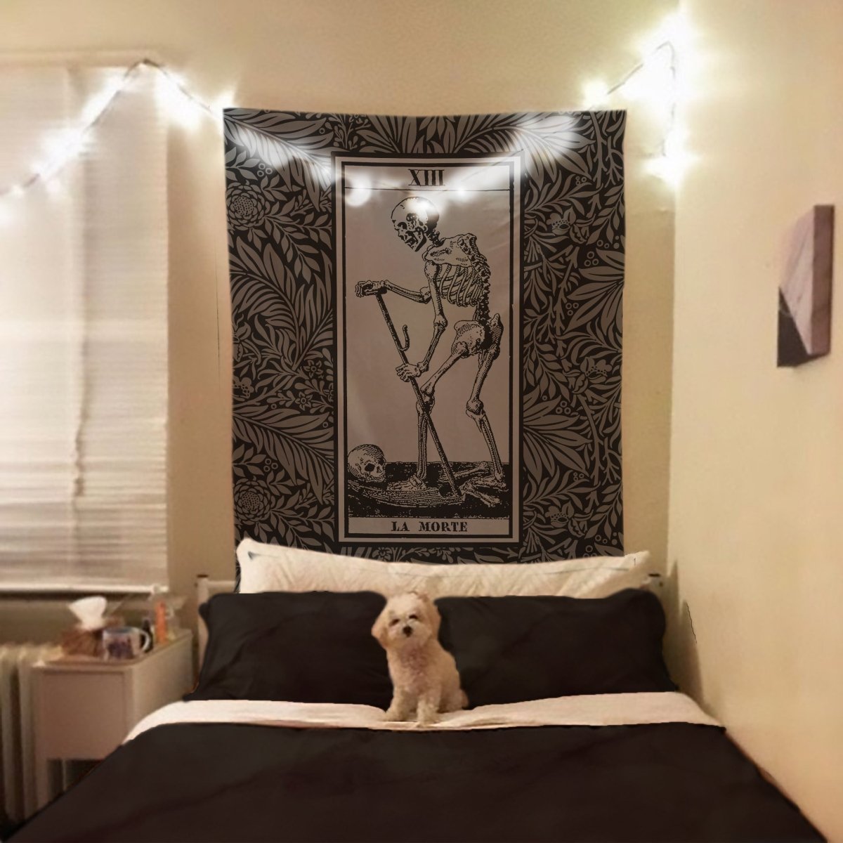 La Mort Tarot Card Tapestry - Death Tarot of Marseille, Black & Gray