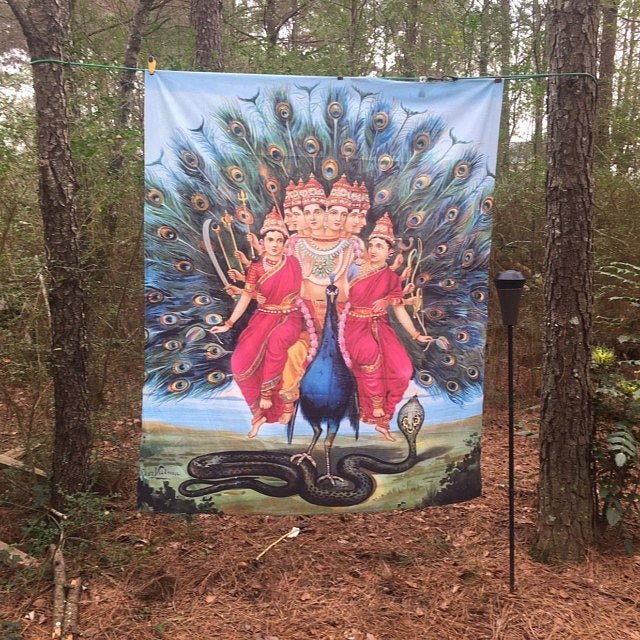 The Hindu god of war Murugan Riding a Peacock Tapestry