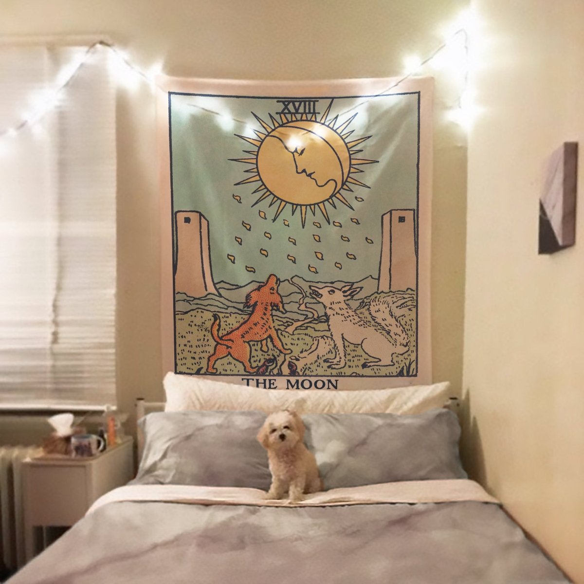 The Moon Tarot Card Tapestry – Rider Waite Smith Design, Teal & Turquoise