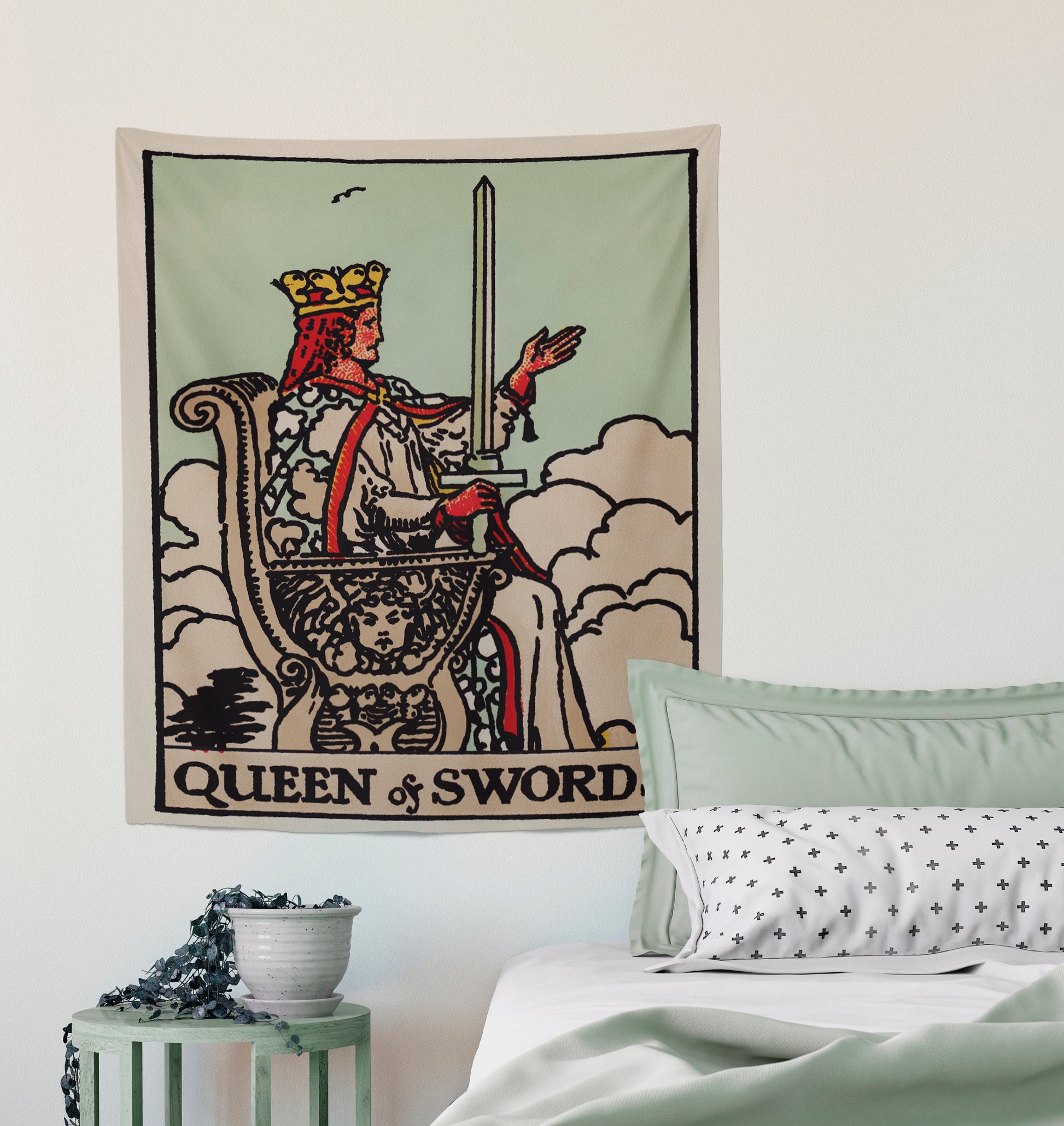 Queen of Swords Tapestry - Rider Waite Tarot Art