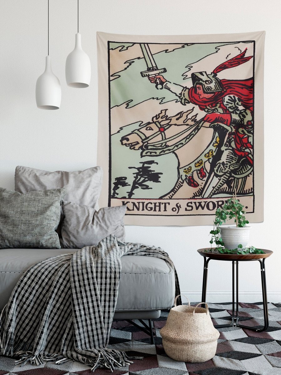 Knight of Swords Tapestry – Rider Waite Tarot Card Wall Decor