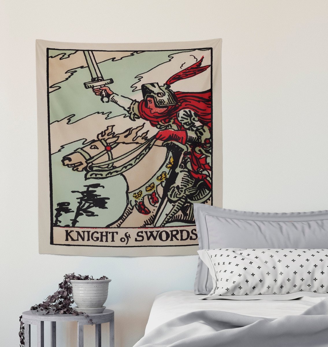 Knight of Swords Tapestry – Rider Waite Tarot Card Wall Decor