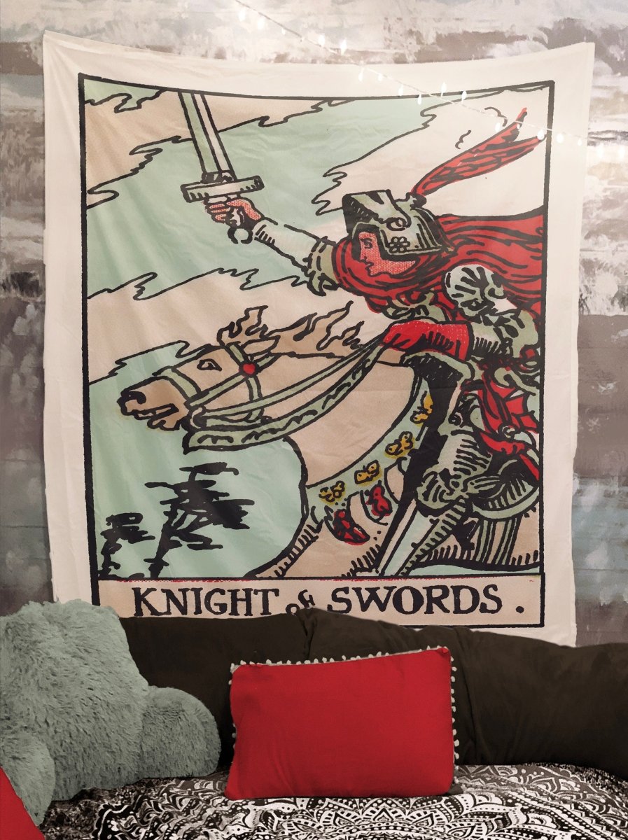 Knight of Swords Tapestry – Rider Waite Tarot Card Wall Decor