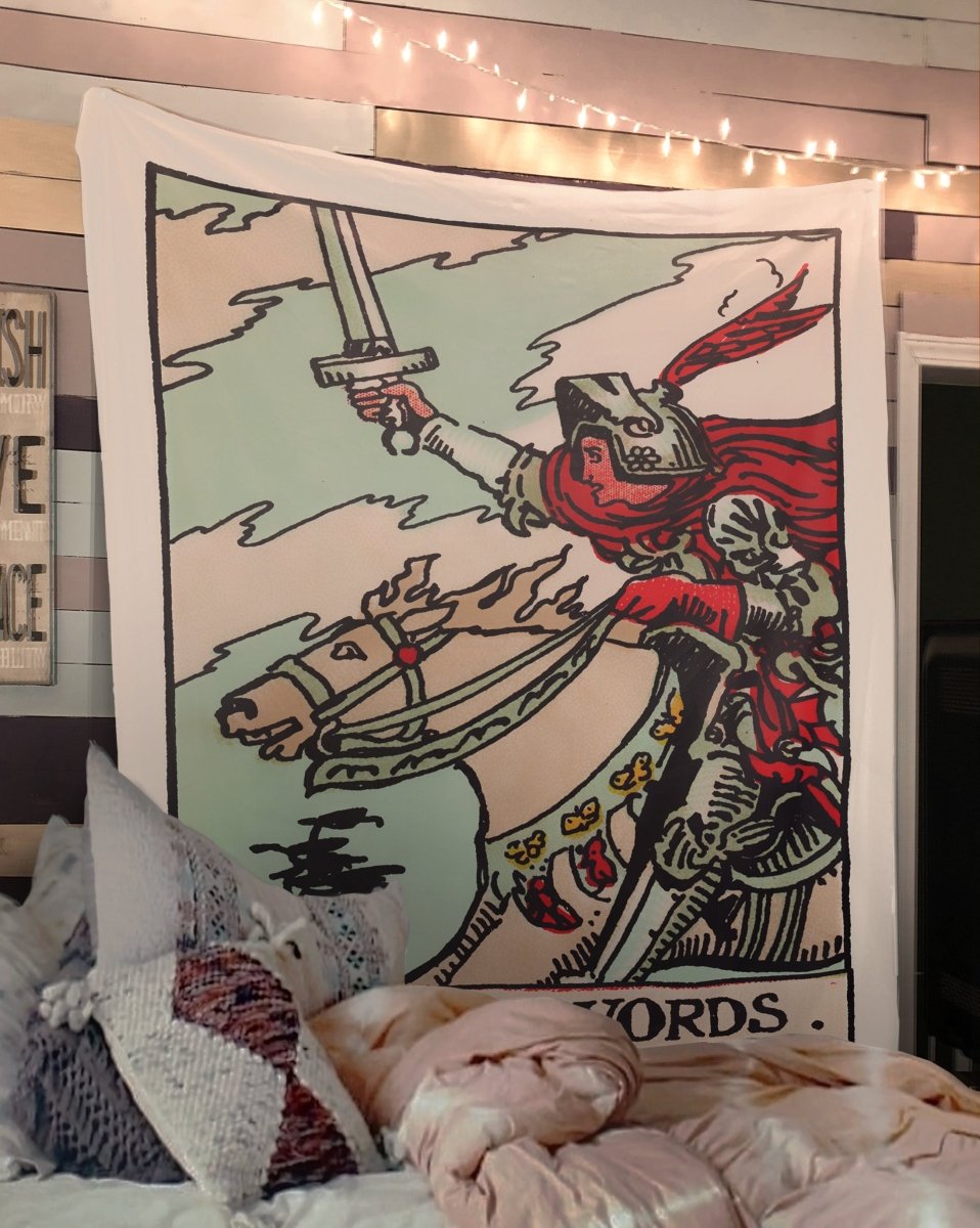 Knight of Swords Tapestry – Rider Waite Tarot Card Wall Decor