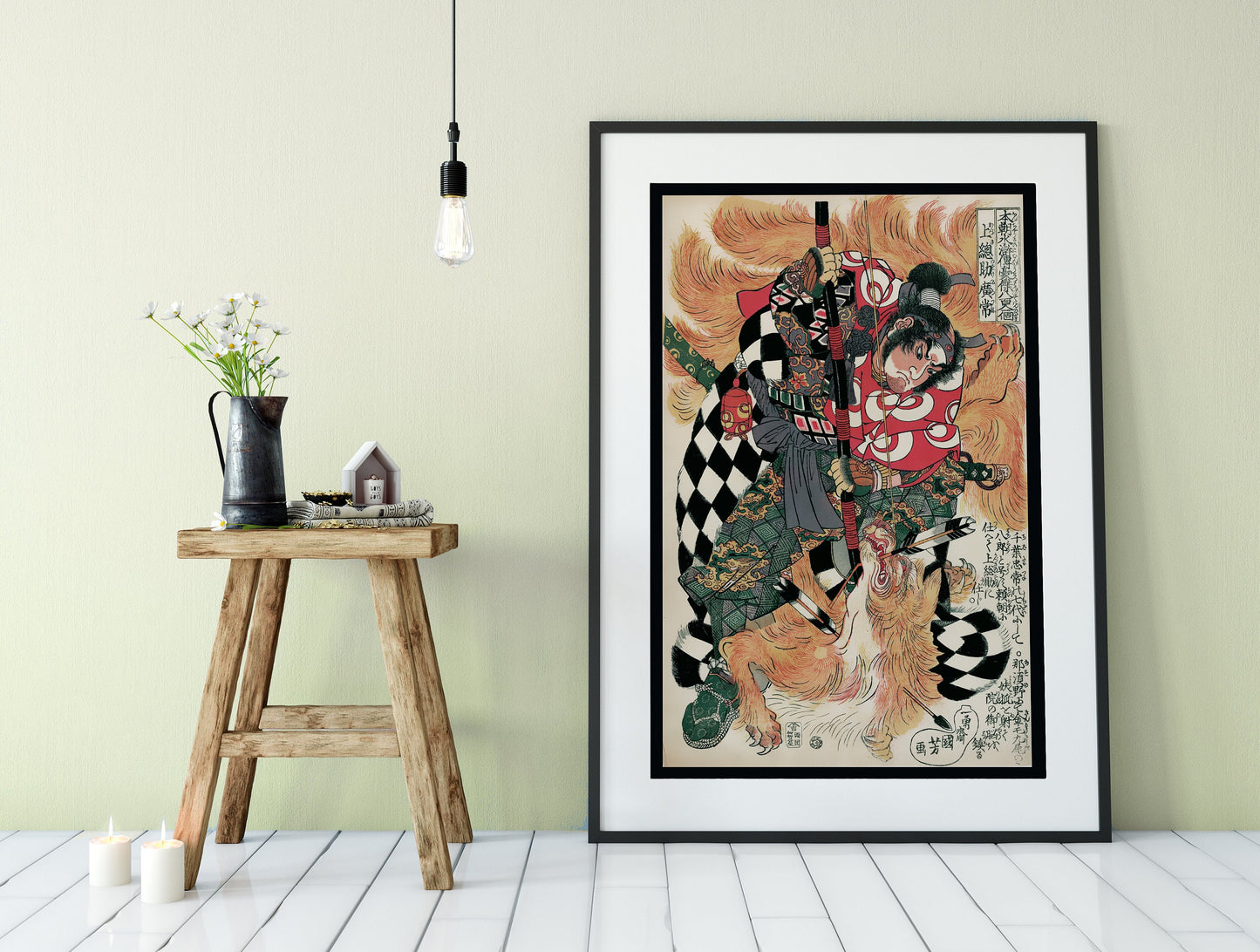 Japanese Print Ukiyo e Samurai Fighting Nine Tailed Fox Demon Poster (No Frame)