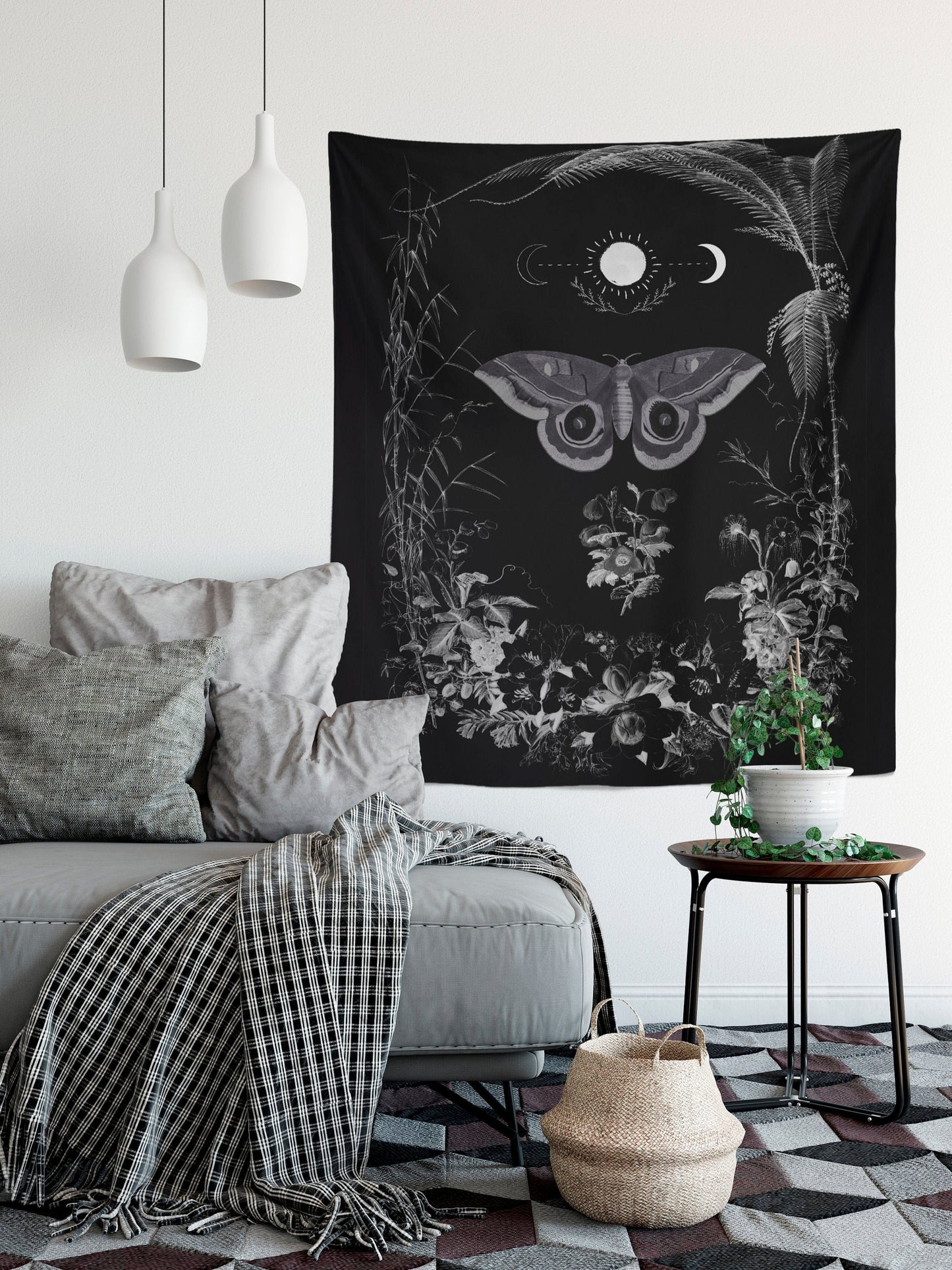 Vintage Moth Moon Tapestry Wall Hanging Black And Purple Meditation Yoga Grunge Hippie by DesignBohemian