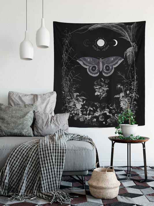 Vintage Moth Moon Tapestry Wall Hanging Black And Purple Meditation Yoga Grunge Hippie by DesignBohemian