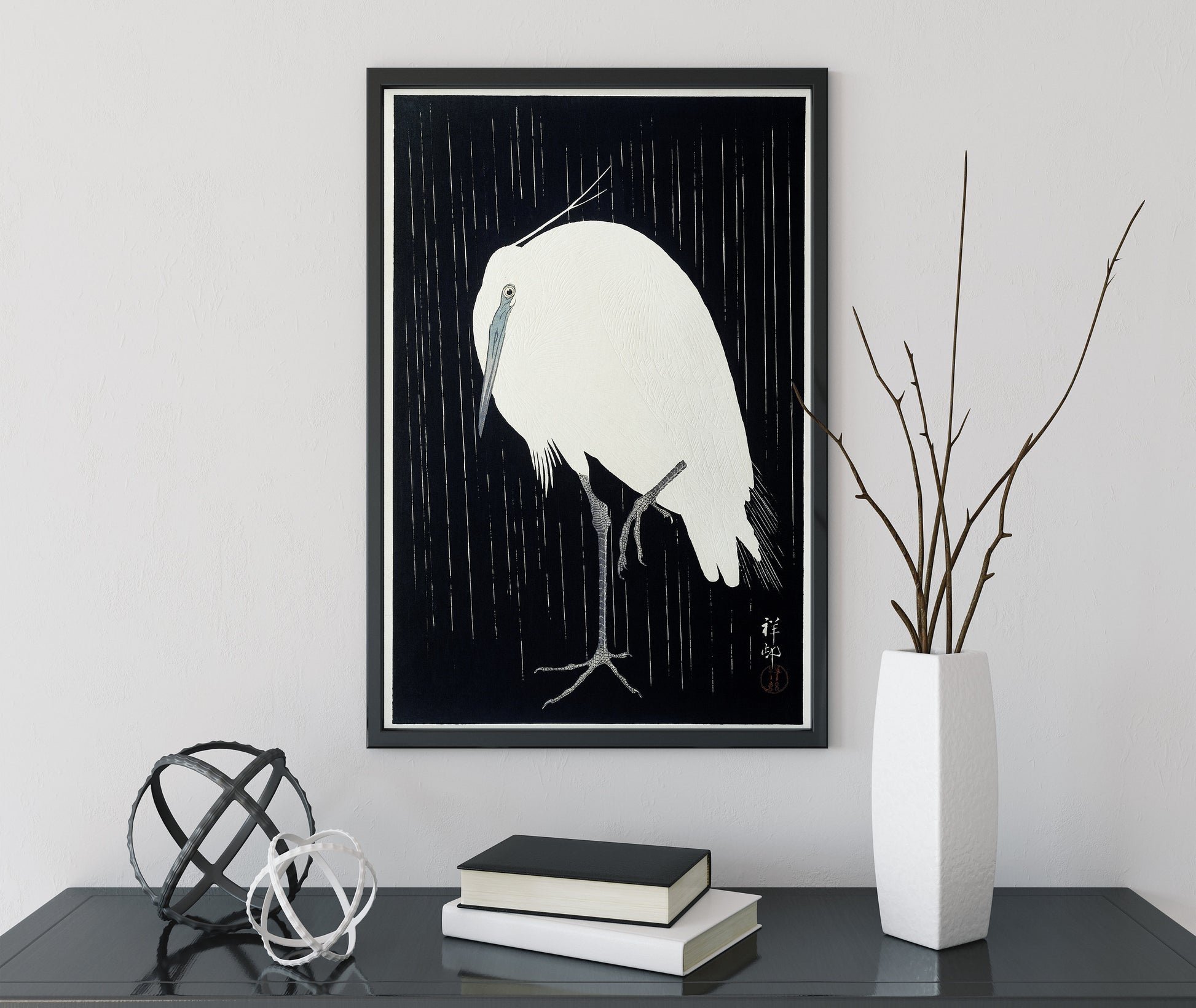 Egret in the rain (1925 - 1936) by Ohara Koson (1877-1945) (No Frame)