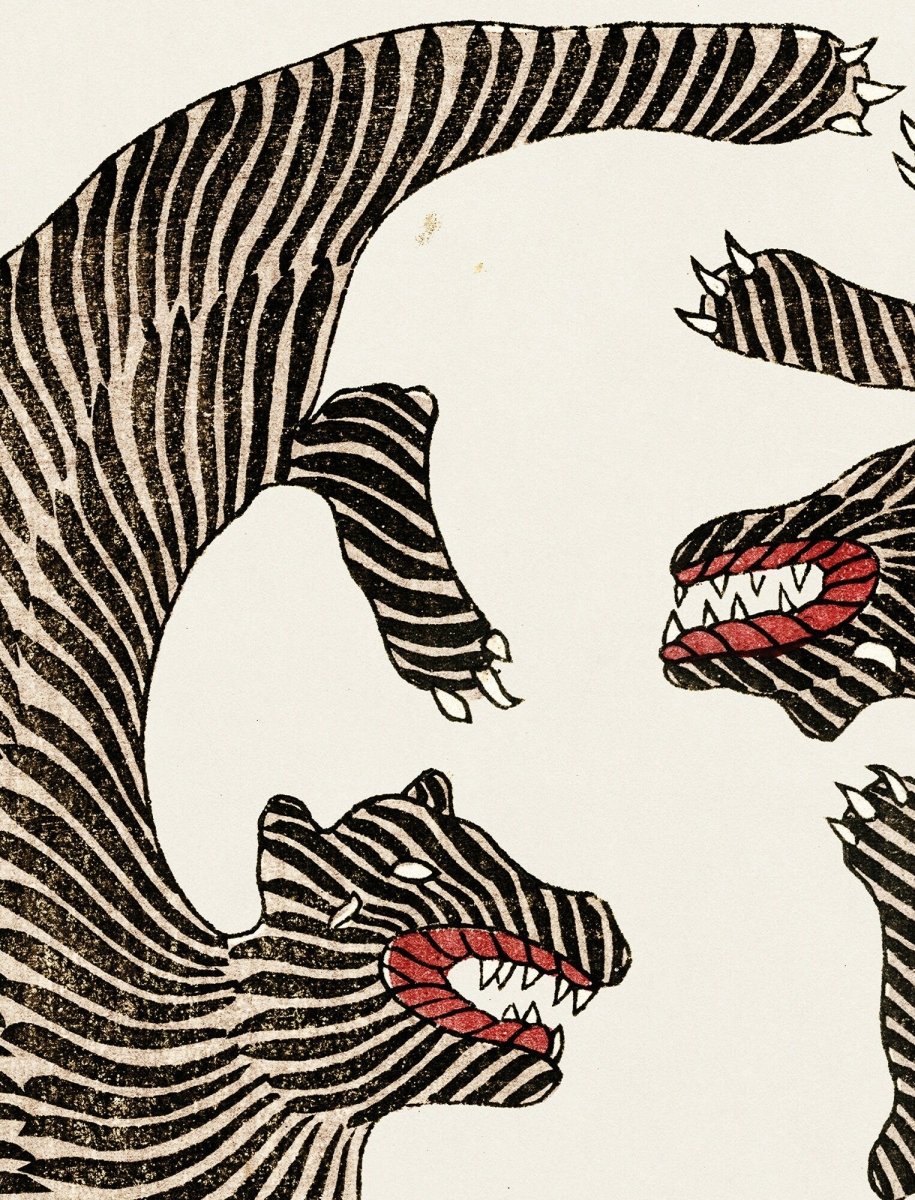 Woodblock Print of Tigers-(1860-1869) by Taguchi Tomoki Tiger Tapestry
