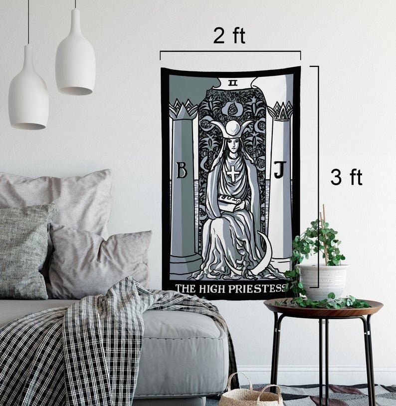 The High Priestess Tarot Card Tapestry – Full Card Design