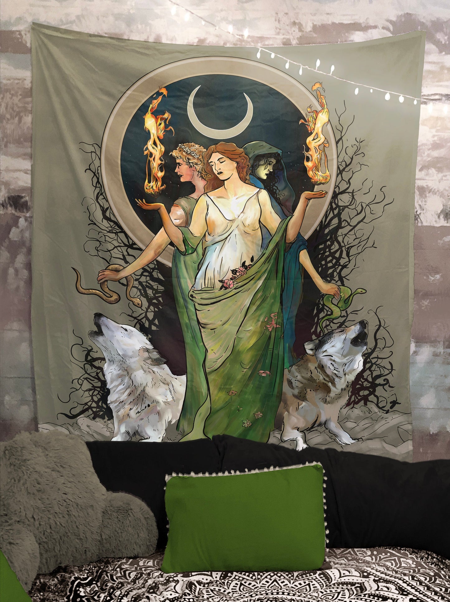 Moon Goddess Hecate Tapestry – Wiccan Witchy Wall Art
