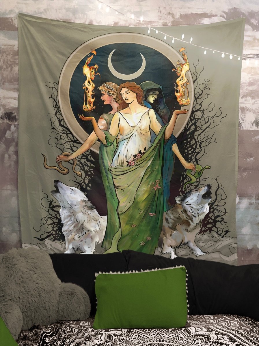 Moon Goddess Hecate Tapestry – Wiccan Witchy Wall Art