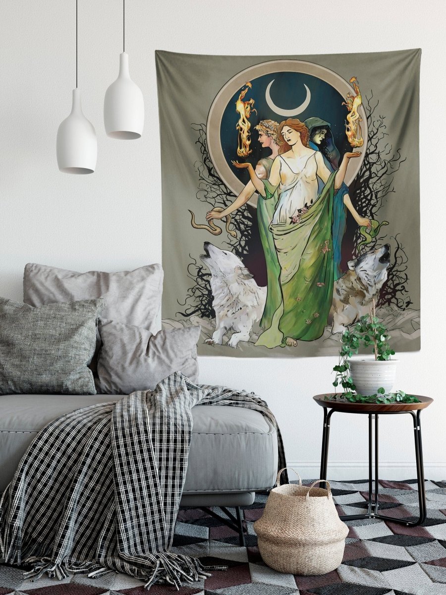 Moon Goddess Hecate Tapestry – Wiccan Witchy Wall Art