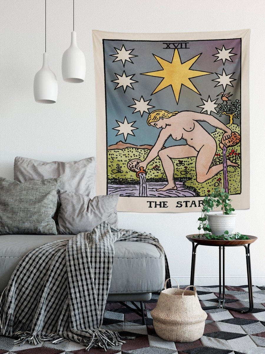 The Star Tarot Card Tapestry - Rider Waite, Watercolor Style