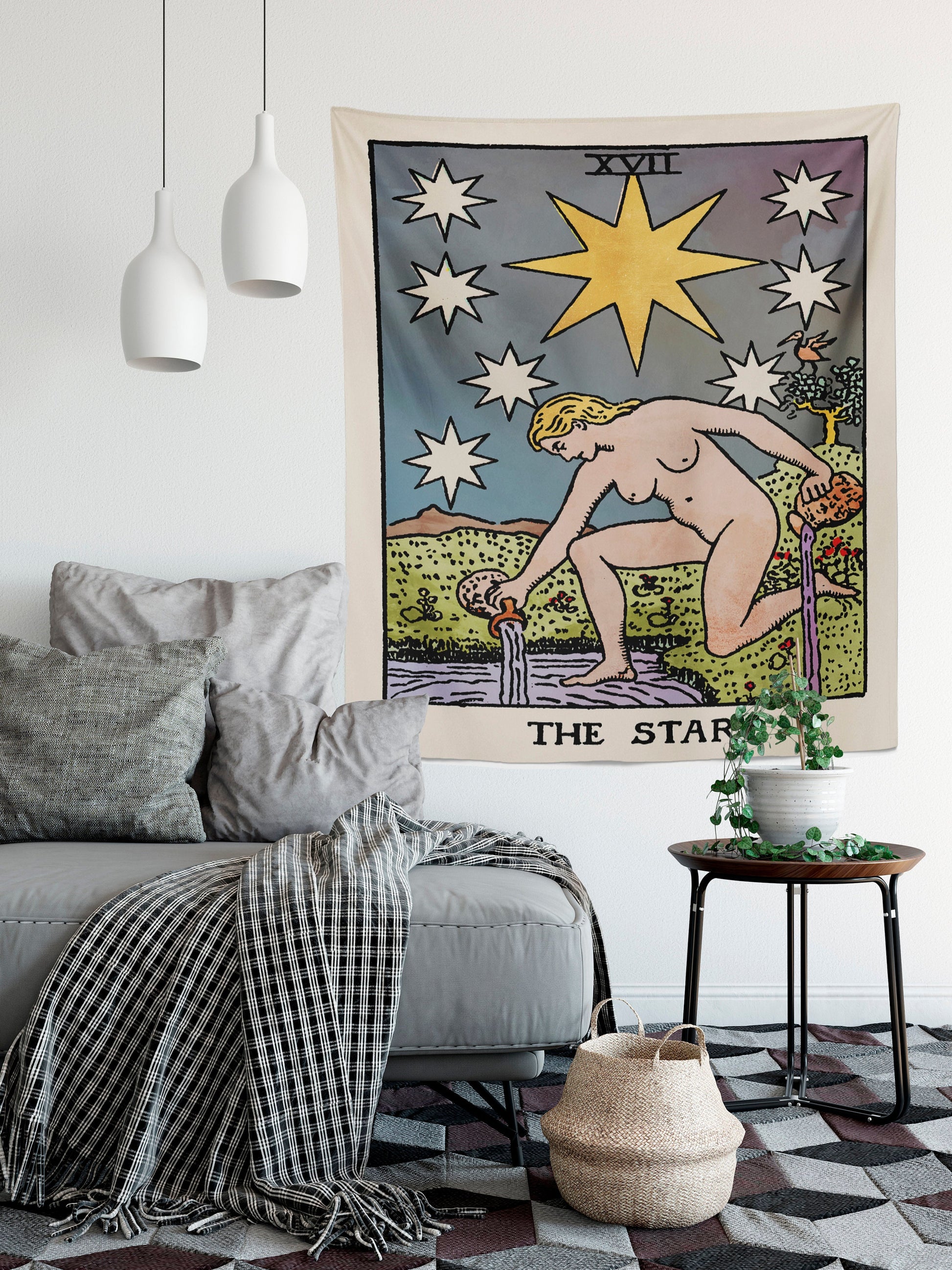 The Star Tarot Card Tapestry - Rider Waite, Watercolor Style