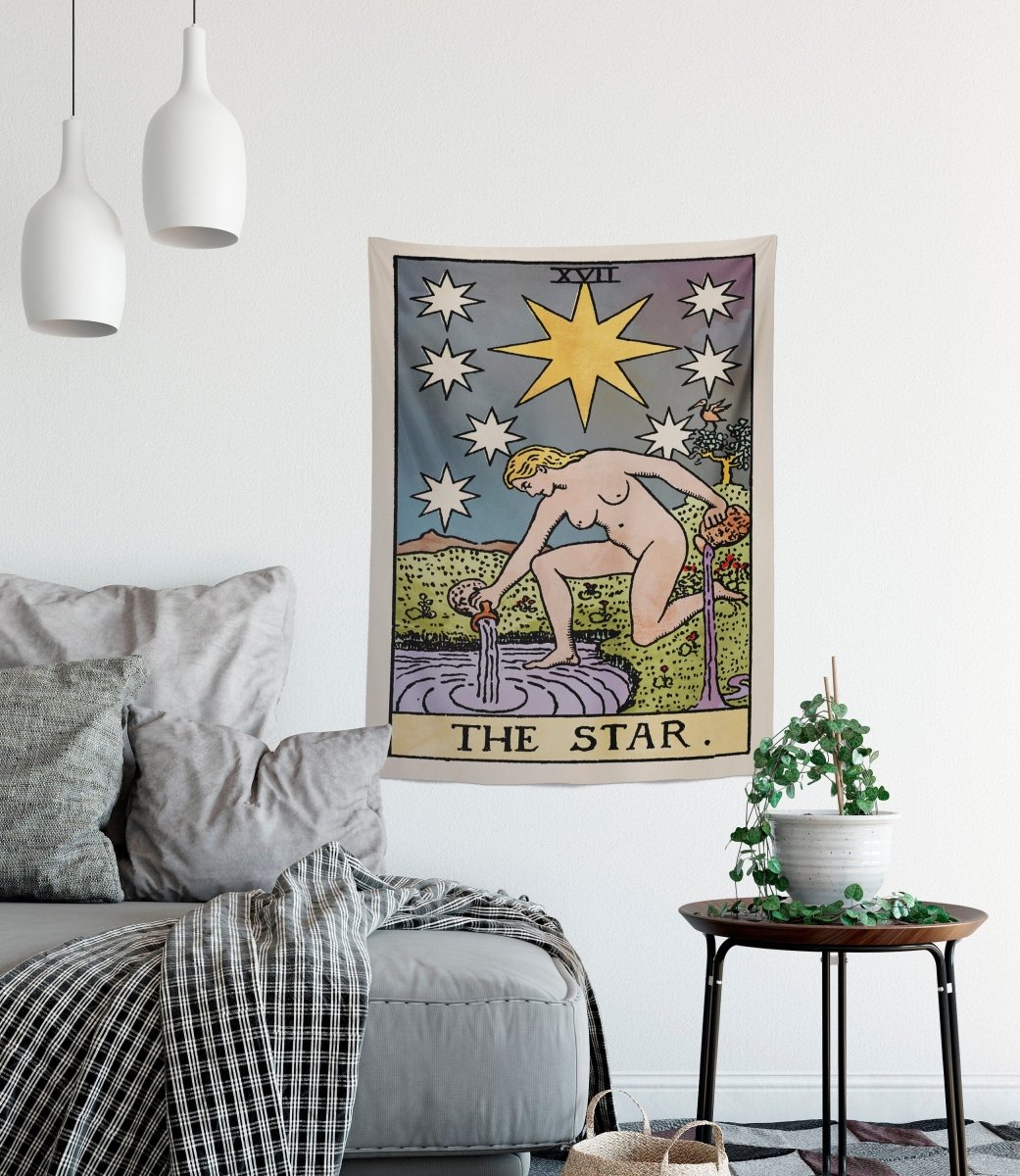 The Star Tarot Card Tapestry - Rider Waite, Watercolor Style