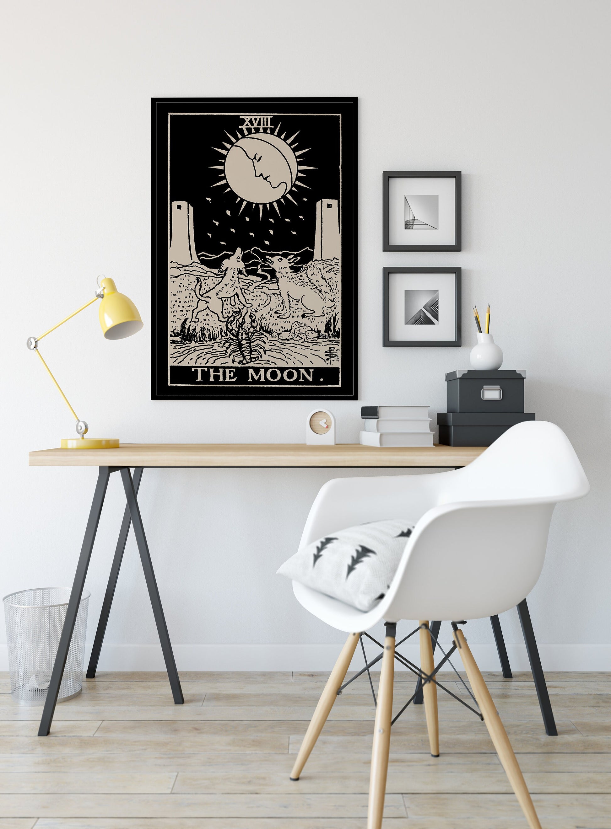 The Moon - Tarot Card Print - The Moon Black Poster, No Frame