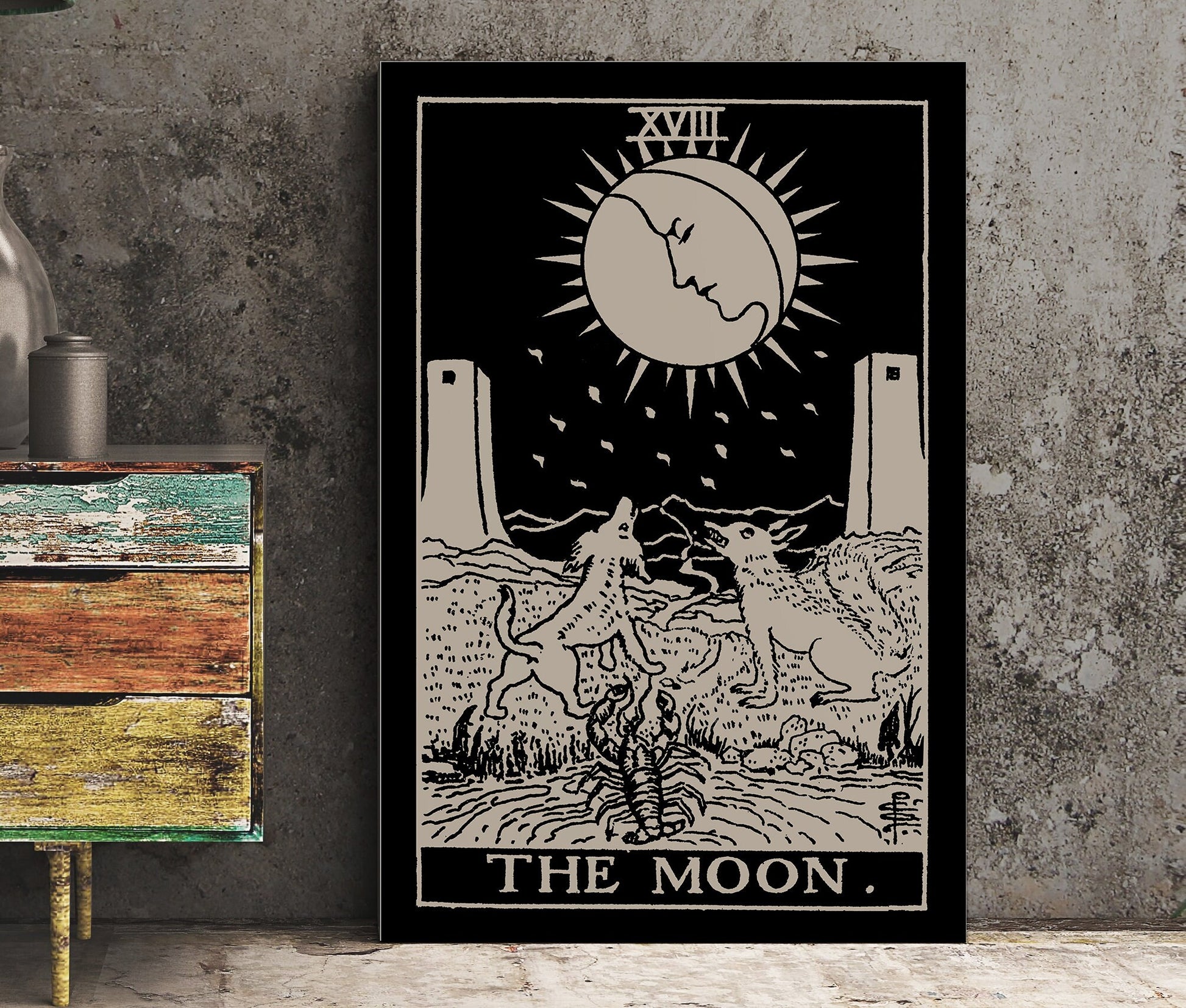 The Moon - Tarot Card Print - The Moon Black Poster, No Frame