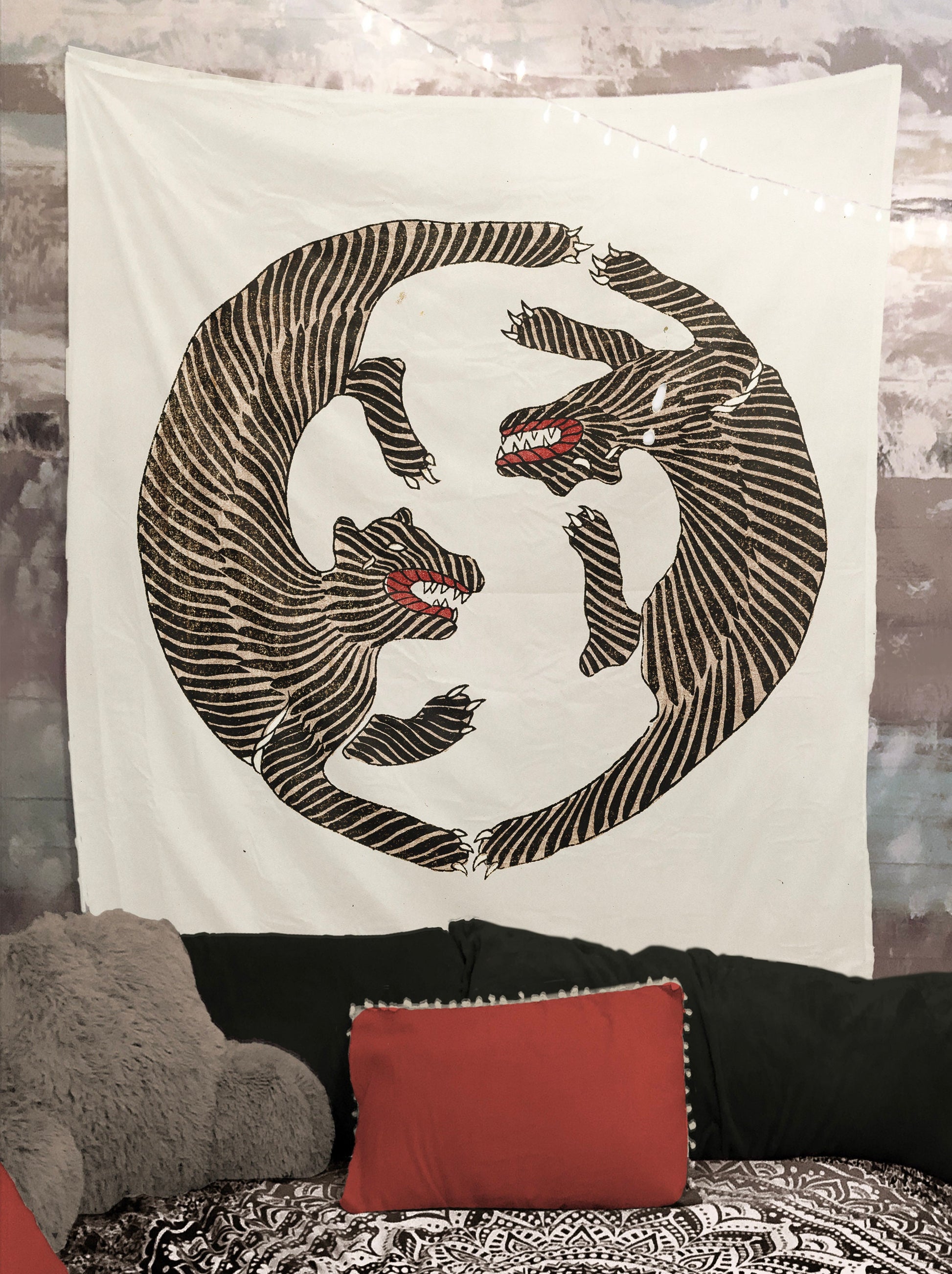 Woodblock Print of Tigers-(1860-1869) by Taguchi Tomoki Tiger Tapestry