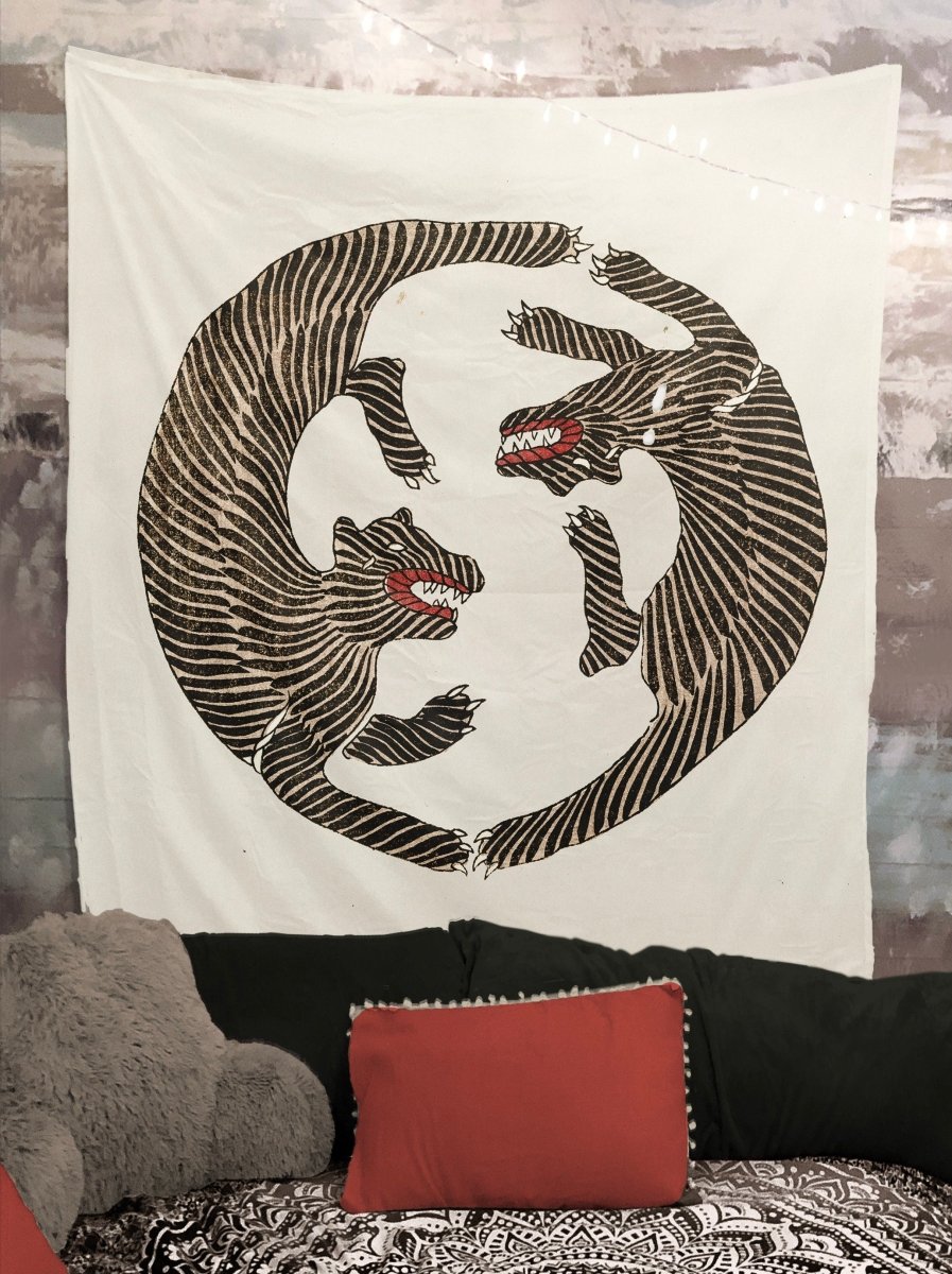 Woodblock Print of Tigers-(1860-1869) by Taguchi Tomoki Tiger Tapestry