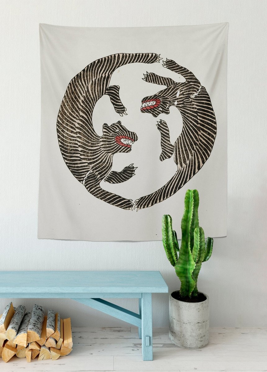 Woodblock Print of Tigers-(1860-1869) by Taguchi Tomoki Tiger Tapestry