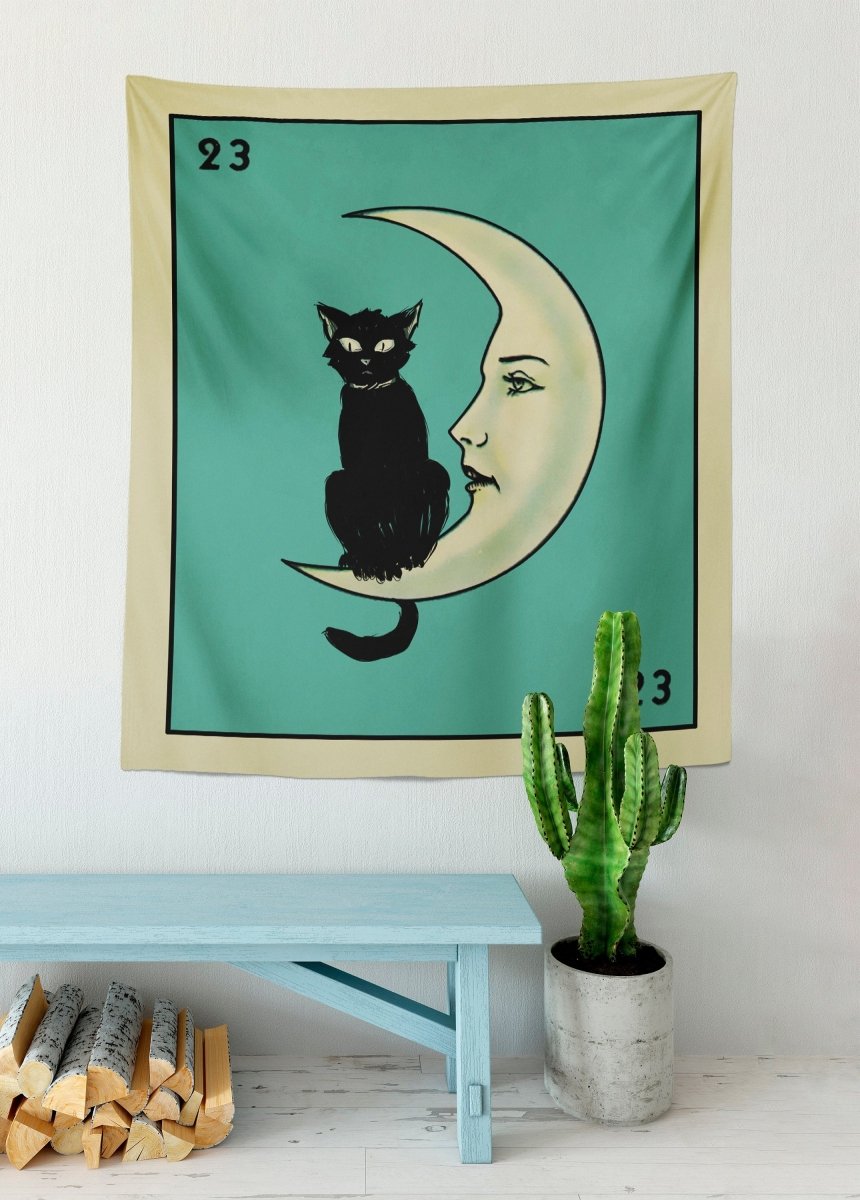 La Luna Cat Card Moon Tapestry